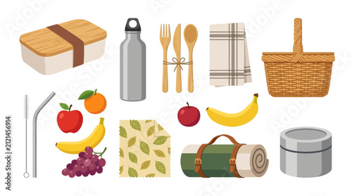Healthy food and drink items for a picnic