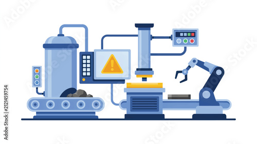 Flat vector illustration of a futuristic office desk setup with dual monitors
