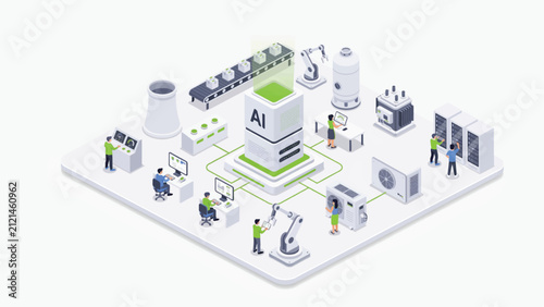 Modern minimalist isometric illustration of a smart home automation system