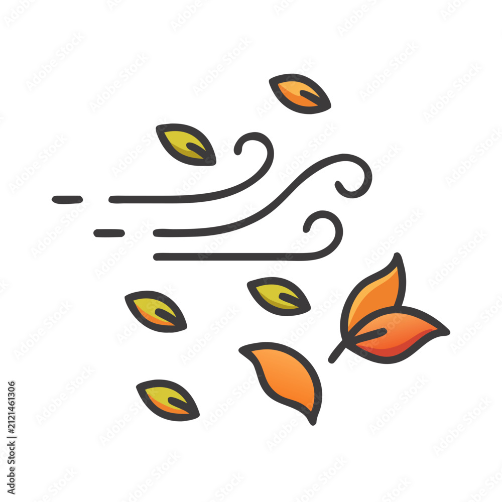 Obraz premium Autumn leaves blowing in the wind, seasonal illustration, colorful design, fall theme 