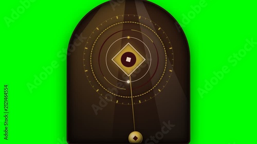 Antique Style Mechanical Pendulum Clock on Green Screen Background