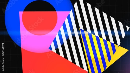 Abstract Geometric Shapes with Stripes on Dark Grid