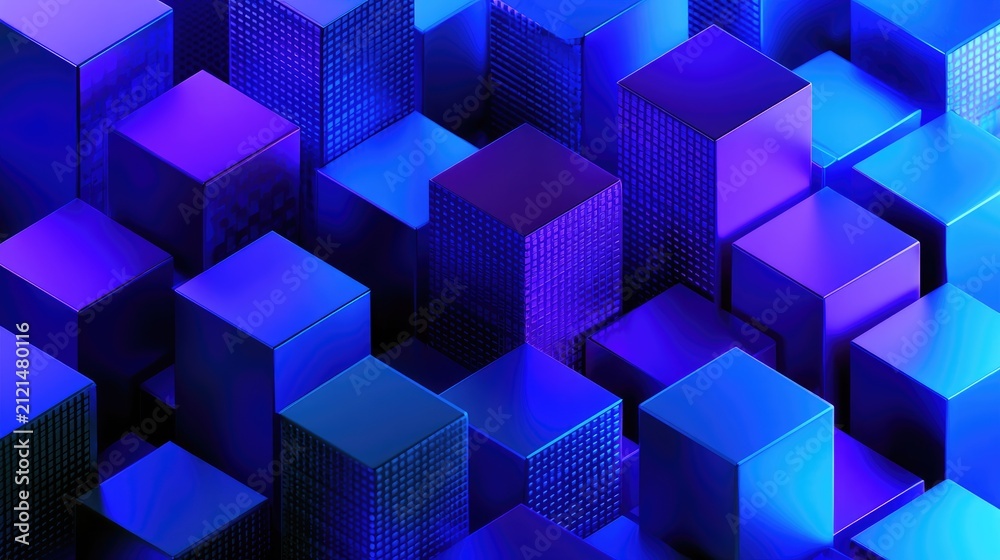 Obraz premium Abstract geometric composition with varied blue and purple cubes