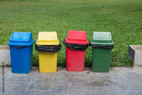 Konstfotografi Colorful trash cans for sorting garbage