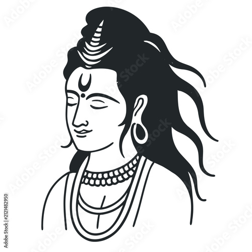 фотографія Lord Shiva Hindu God portrait vector, spiritual deity illustration with crescent