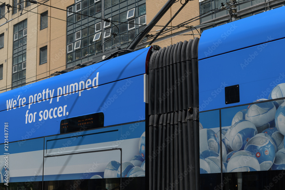 Fototapeta premium Bank of Montreal BMO soccer themed trolley wrap in Toronto