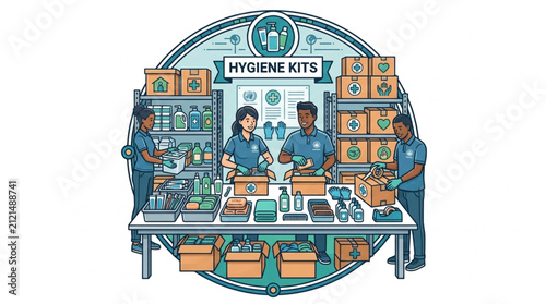 Illustration of scientists working in a laboratory setting.