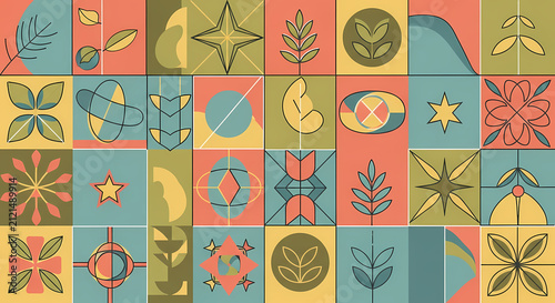 Geometric Floral Repeating Tile Pattern Retro Earthy Background