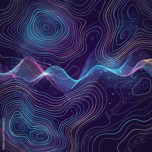 Wave pattern with concentric lines and digital elements a vibrant vector illustration abstract art