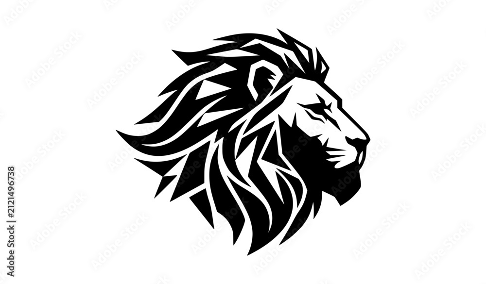 Obraz premium Modern Geometric Lion Head Side Silhouette Vector Wildlife Emblem