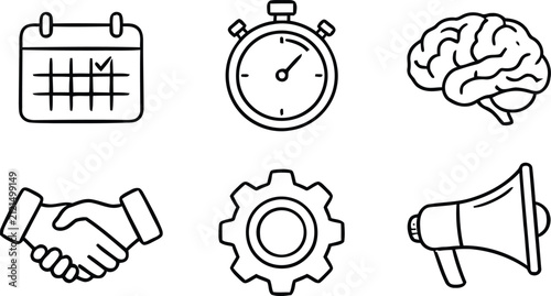 Set of hand drawn business and productivity concept line art icon designs
