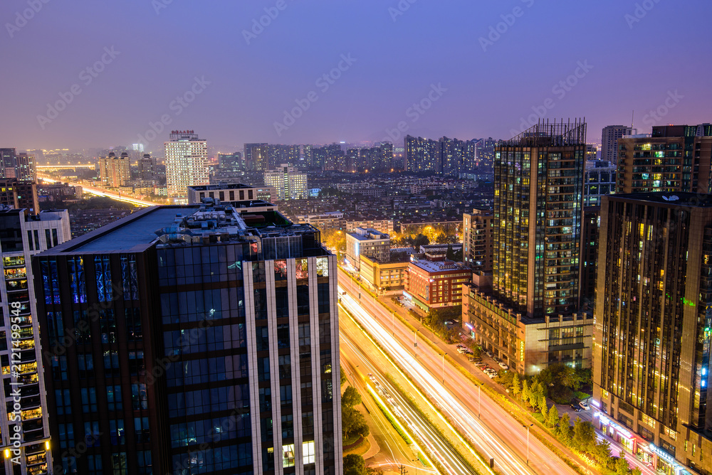 Fototapeta premium Night Cityscape of Hangzhou, Zhejiang, China