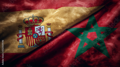spanish and moroccan flag waving. relations spain and morocco
