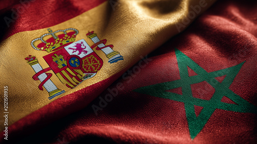spanish and moroccan flag waving. relations spain and morocco