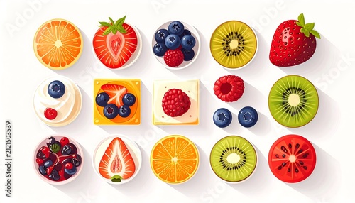 Assortment of fresh colorful berries and citrus fruits.