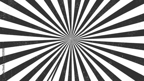 Retro Black and White Sunburst Radial Background with Grunge Texture