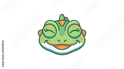 Cuadro en lienzo Cute cartoon chameleon with closed eyes smiling.