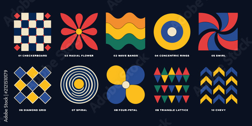 Fotografie Ten Colorful Vintage Style Patterns Including Checkered And Floral Designs