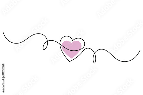 Heart line art vector illustration featuring continuous one line art design with pink fill and editable stroke