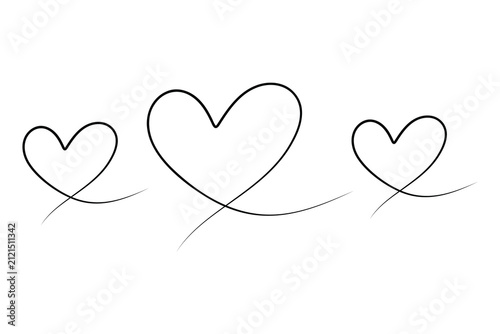 Hearts continuous line art set with editable stroke on white background