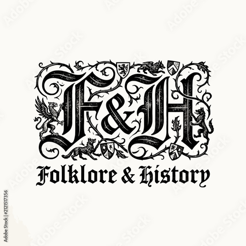 Folklore & History Gothic Blackletter Monogram Vector Design