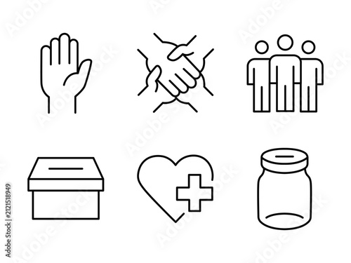 Charity and Volunteer Line Icon Set for Community Aid