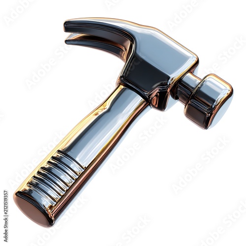 Modern metallic hammer with a reflective surface for repair, construction, or hardware theme