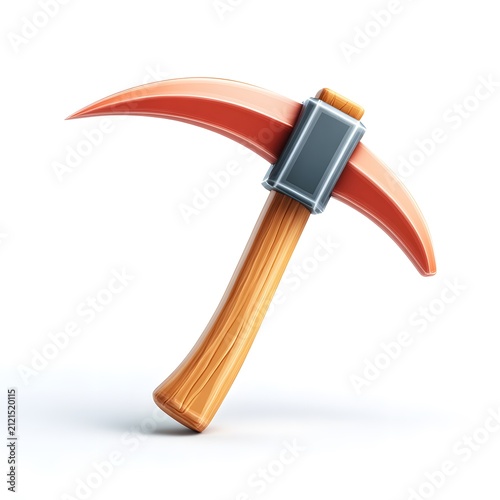 Modern pickaxe with wooden handle and metal head isolated on white background