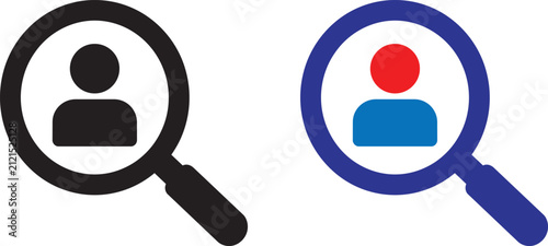 Vector illustration of Magnifying glass user search icons, human resource recruitment symbols, profile discovery vector isolated on Transparent Background