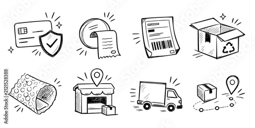 Vector icon set secondhand shipping process