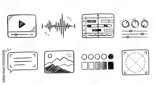 Vector icon set digital media editing