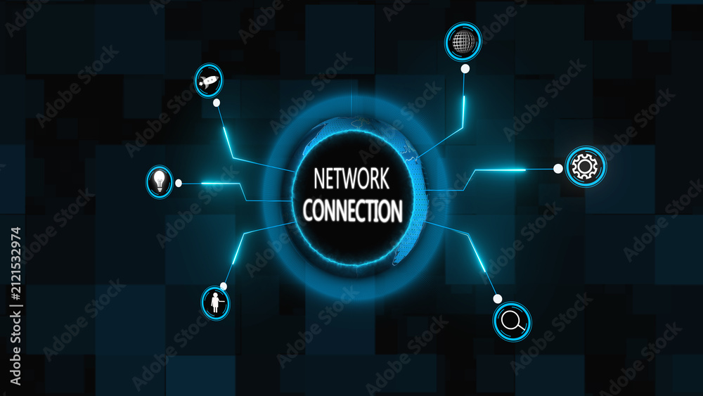 Fototapeta premium Global network connection features a modern layout. This global network connection represents network data security. Abstract global network connection design.