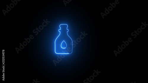 Neon blue outline icon of a medicine bottle with a single liquid drop inside medicine pharmaceutical chemistry illustration pharmacy