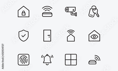  Home Security line editable icon set. Contain icons related to home security, house protection, smart house