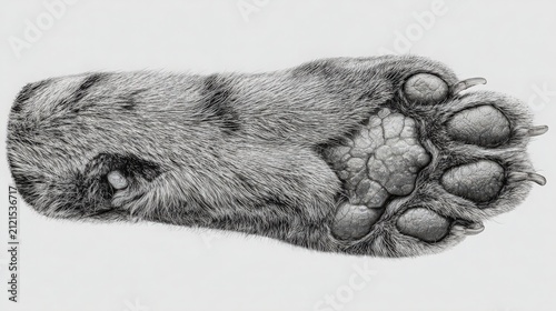 Close up of a Grey Cat Paw with Soft Fur