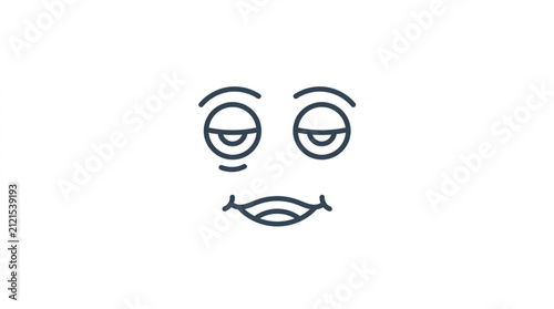 Obraz na płótnie Simple cartoon face with sad expression and closed eyes.
