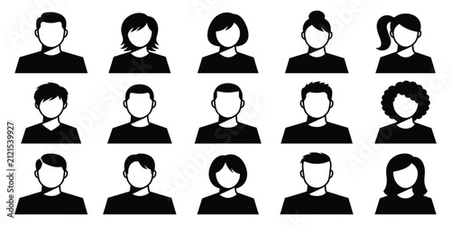 Set of diverse male and female user profile avatar icons with character