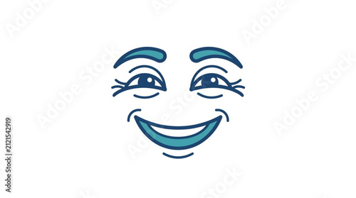 Fotografía Smiling cartoon face with closed eyes and long lashes.