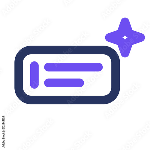 AI prompt input icon, text command field with sparkle, flat vector symbol