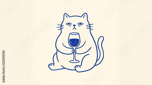 Bild auf Leinwand Cute cat holding a wine glass illustration