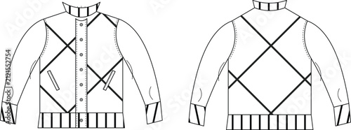 Obraz na płótnie Technical fashion flat sketch of a bomber jacket with diagonal pattern front and