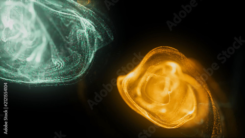 Colorful Abstract Liquid Ink Swirling Through Water with Dynamic Smoke Shapes on Black Background