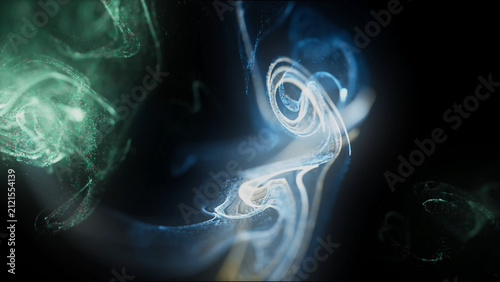 Colorful Abstract Liquid Ink Swirling Through Water with Dynamic Smoke Shapes on Black Background
