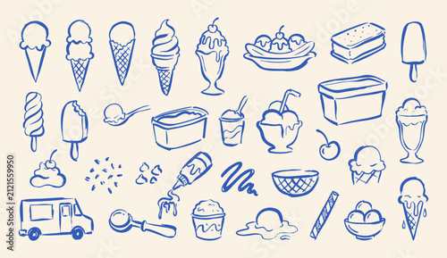 Ice cream desserts doodle vector illustration