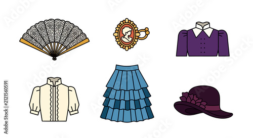 Victorian Era Fashion Accessories and Clothing Collection.