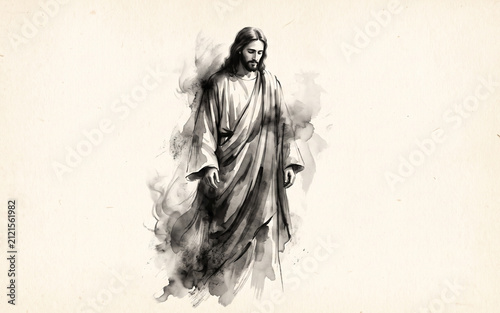 Black and White Ink Wash Jesus Christ Illustration