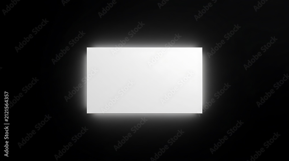 Foto A centered rectangular white card with a soft glowing light effect, positioned a