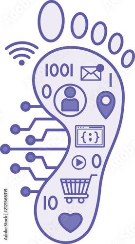 Purple Digital Footprint Icon. All the Information a Person Leaves on the Internet as a Result of Their Activity. Digital Forensics and Cyber ​​Detective Concept