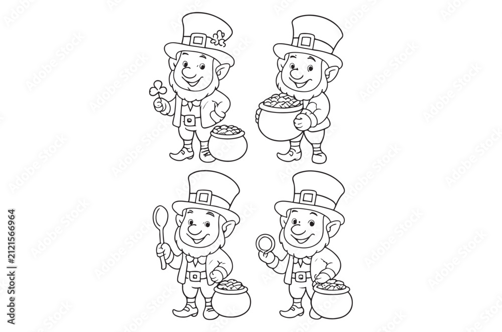 Fototapeta premium leprechaun characters in black and white line art
