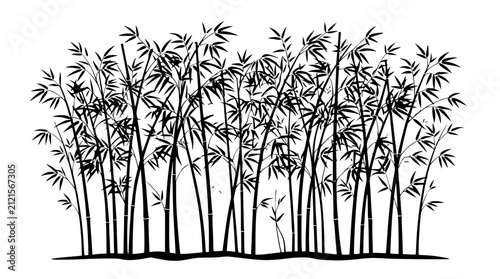 Bild auf Leinwand Black and White Bamboo Forest Silhouette Clipart